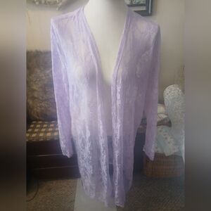 NWT Love J Sheer Lavender Lace Slit Robe Cardigan Long Sleeve Size 2X
